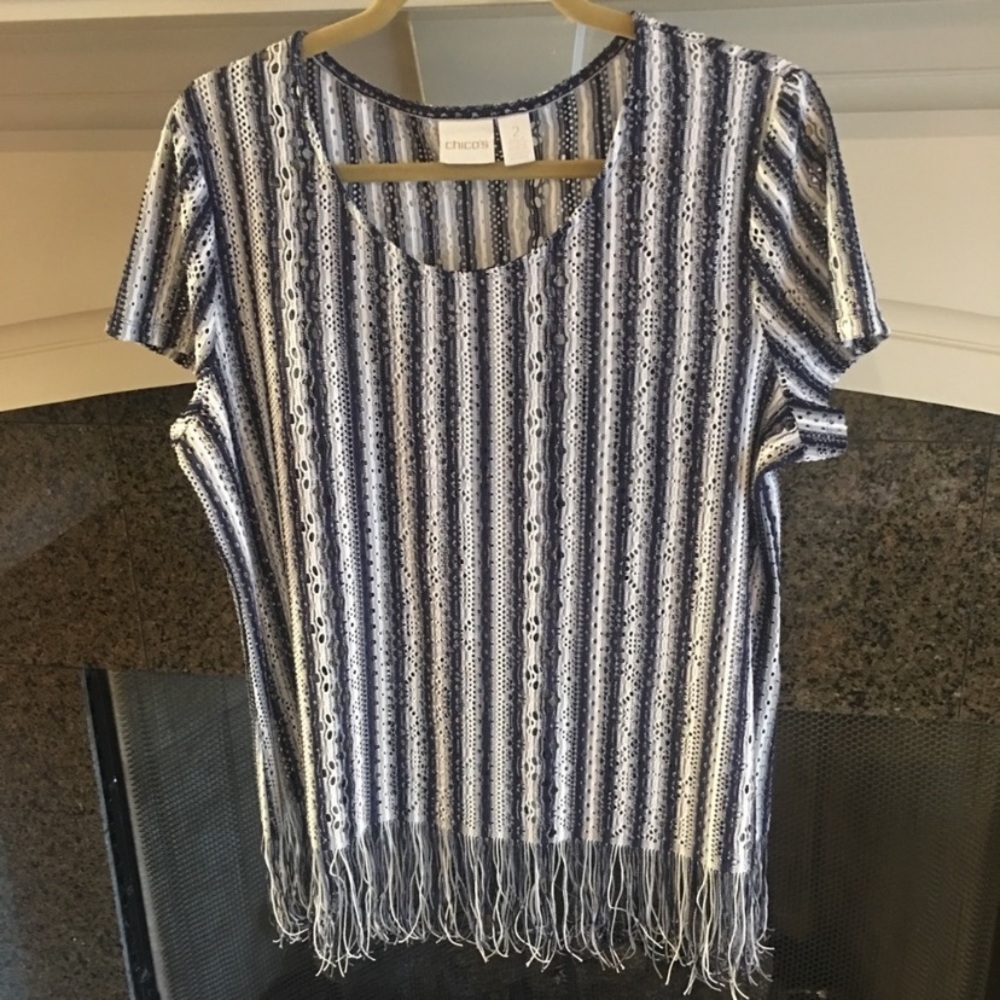 Chico’s Knit Pullover Top Size 2 (12) with Fringe